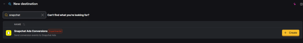PostHog New destination search results showing Snapchat Ads Conversions