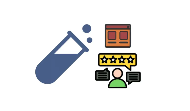 Illustration of a price tag, webpage, star rating, and customer-review icons.