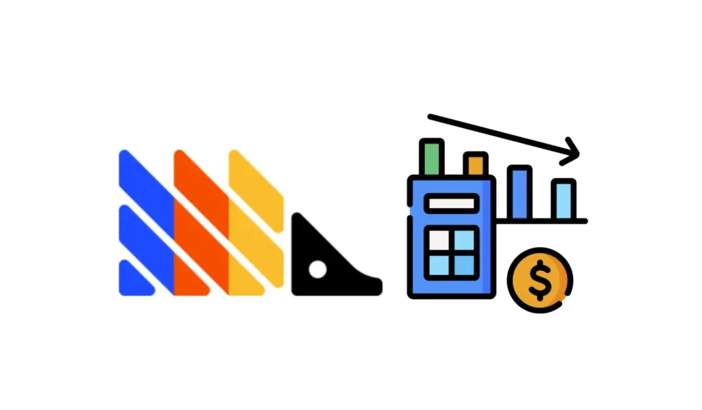Illustration of a calculator, a downward-trending bar chart, and a dollar symbol.