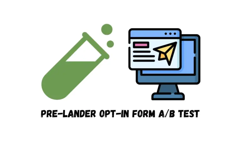 Illustration of a pre-lander opt-in form A/B test with an eraser and website window.