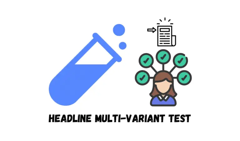 Featured illustration for a headline multivariate test, showing a blue megaphone and a person surrounded by checked options.
