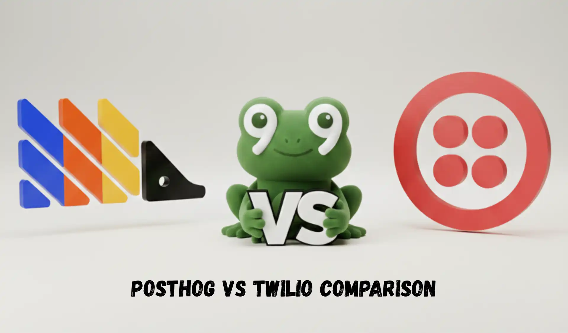 PostHog and Twilio logos separated by a green frog holding a “VS” sign, with “POSTHOG VS TWILIO COMPARISON” below.