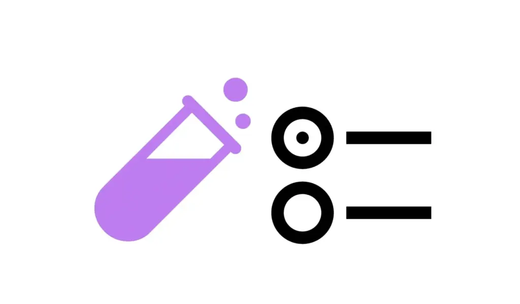 Purple radio-button graphic beside black symbols comparing two options